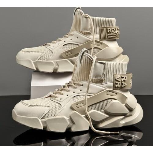 Chunky High-top Mens Sneakers Heighten Fashion Men Casual Shoes Autumn 2020 New Plus Size White Sneakers Damping Tennis Shoes