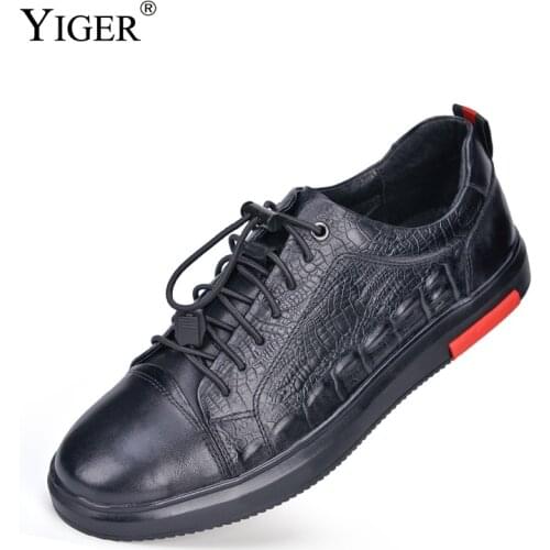 YIGER New mens Loafers Casual shoes genuine leather leisure Breathable man Soft bottom sports shoes Spring black sneakers