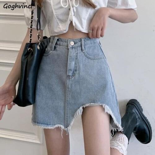Skirts Women Asymmetrical Above Knee Pockets Fashion All-match Solid Korean Style Casual Simple Denim Popular New Arrivals Retro