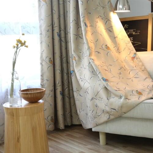 Birds Pattern Blackout Curtains for Living Room Bedroom Decorative Kichen Door Curtain Drapes Fabric Teal Green & Beige