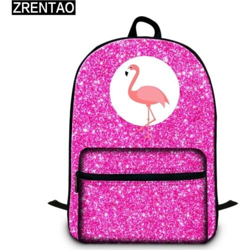 ZRENTAO cotton backpack school backpack for teenage girls 3D cartoon flamingo printed mochilas double shoulder bags travel bags