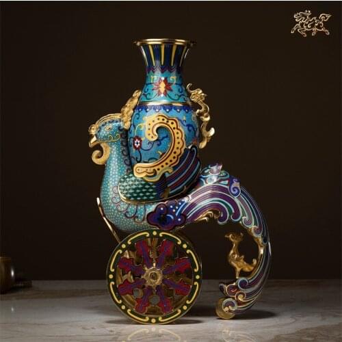 15.3" China Pure Bronze cloisonne 24K Gold phoenix Vase Pot Jar Jug bottle Decoration Home Gift