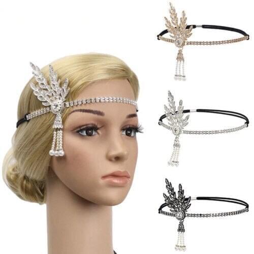 1920s Flapper Great Gatsby Headband Pearl Charleston Party Bridal Headpiece Lady