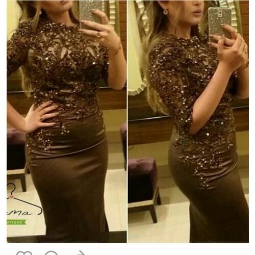 2018 Fashion vestido de noiva Appliqued Beaded Half Sleeve Mermaid Floor Length Evening party gowns Mother of the Bride Dresses