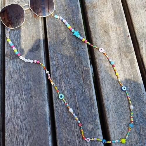 2021 BohoCrystal Beads Chain For Mask Lanyard Straps Necklace Letter Star Evil Eye Necklaces Colorful Bead Women Jewelry