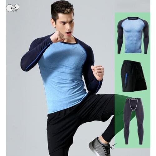 3PCS Long Sleeve Gym Fitness Sport Suit Men Quick Dry Compression Tracksuit Running Set Sportswear Workout Bodybuilding Clothing