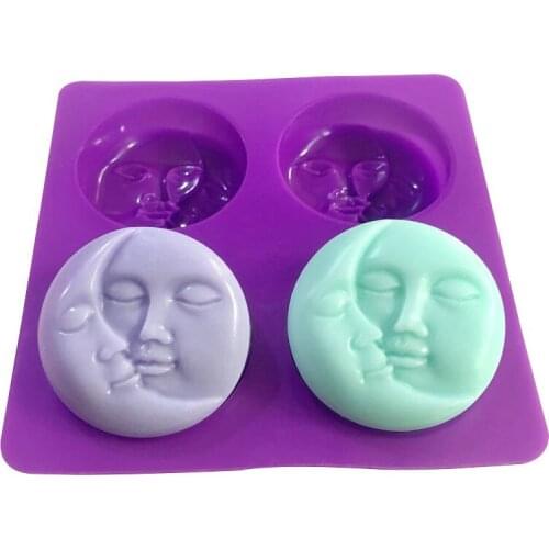 4 Cavity Silicone Soap Molds Moon Face Silicone Soap Mold for Homemade Lotion Bar, Bath Bombs, Polymer Clay, DIY Candle
