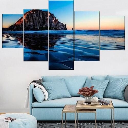 5 Pieces Wall Art Canvas Painting Blue Fish Reef Seascape Poster Modern Home Decoration Living Room Bedroom Framework Modular