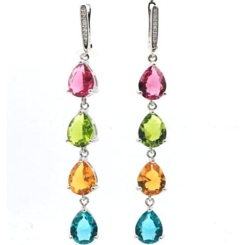 48x27mm Anniversary 18g Big Oval 20x15mm Gemstone Silver Earrings Created Violet Tanzanite Zircon Party Engagement