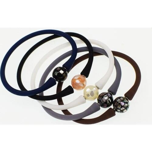 Abalone shell silicone bracelet round 12/14mm FPPj wholesale beads hand