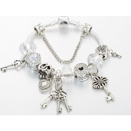 ANNAPAER 2019 Dropshipping Fashion Heart Charm Bracelets For Women Gift Lock & Key Pendant Bracelets Bangles DIY Jewelry B19026