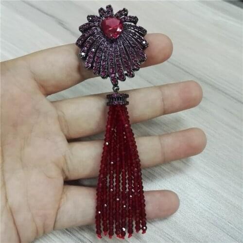 Boho Bohemia Wine Red Glass Beaded Tassel With Gun Black Color Cz Crystal Palm Tree Charm Pendant Beads Chain Women Necklace