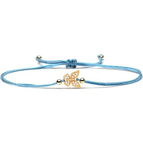 AAA Cubic Zirconia Stones Mini Butterfly Charm Bracelet Women Lovely Small Summer Insect Blue Red String Protection Jewelry Gift