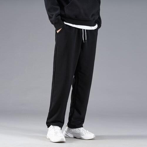 Straight Pants Mens Fashion Solid Color Elastic Waist Casual Pants Men Streetwear Loose Sport Running Trousers Mens Gym