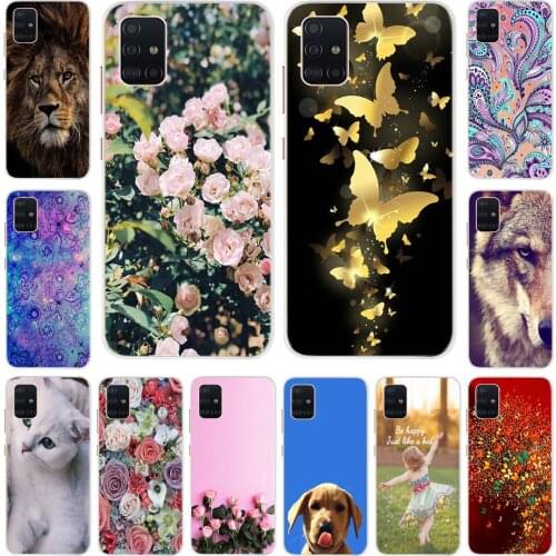 For Samsung Galaxy A51 Back Cover Cat Printed Soft Silicone Case For Samsung A51 A515 SM-A515F 6.5inch Cover Couqe Bumper flower