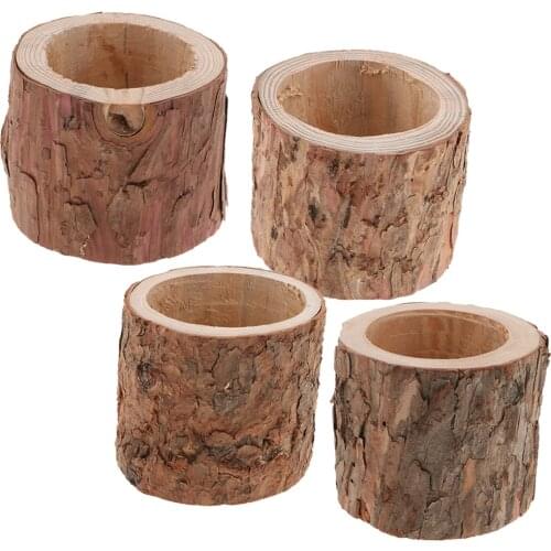 Tree Stump Wooden Candle Holder Tea Light Candlestick Succulent Herbs Plants Flower Pot Home Garden Decor