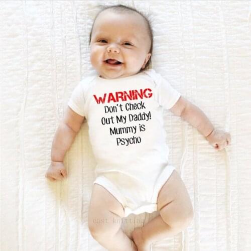 Newborn Baby Clothes Warning Print Romper Playsuit Sunsuit Outfits Infant Boys Girls Summer Rompers Costume White Outwear 0-24M