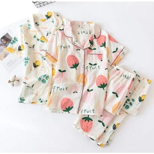 Fdfklak 2020 Summer Thin Print Pajamas For Women Cotton Homewear 2 Pieces Sleepwear Set Loose Loungewear Female Home Clothes