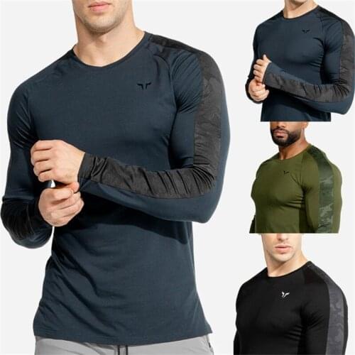Fashion Patchwork Long-sleeved Men Long Sleeve Slim T Shirts Autumn New Casual Tee Shirt Male Fitness Workout Black Tops Brand