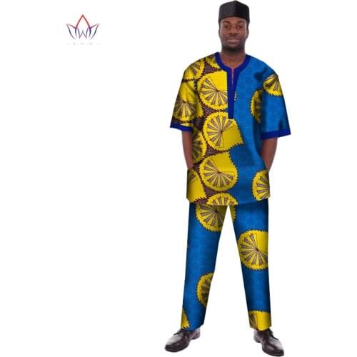Hot Sale Custome Traditional African Print Dashiki for Men Casual Top & Trousers Set Plus Size African Clothing Men Set WYN102