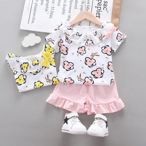 Summer KIDS Clothing Set Baby Girls Toddle flowers Coat Leggings Cotton Cartoon Rabbit Long Sleeved T Shirt short Pants Clothes