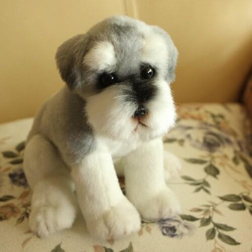 Simulation Schnauzer Dog Plush Toy Stuffed Doll Realistic Toy For Home Decor Crafts Ornaments Photo Props Pet Owner Gift