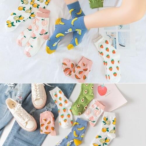 Summer Cartoon Fruit Cotton Socks Banana Watermelon Peach Trendy Cute Kawaii Fashion Sweet Autumn Winter Lady Girl Women Socks