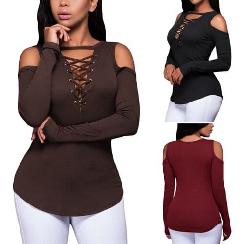 Fashion Autumn Gray Women T-shirts Off Shoulder Hollow Out Solid Female Chiffon Tops High Quality Student Clothing L311