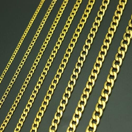 Link Curb Chain Mens Gold Titanium Stainlee Steel Figaro Flat O Link Necklace,3-9MM Wide Big Necklaces women Wholesale