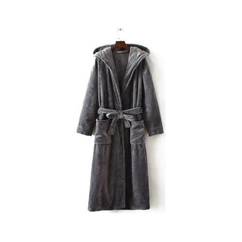 Winter Thickening Warm Flannel Hooded Bathrobe Men Dressing Gown Coral Fleece Bath Robe Male Sleepwear Nightgown Kimono Homme