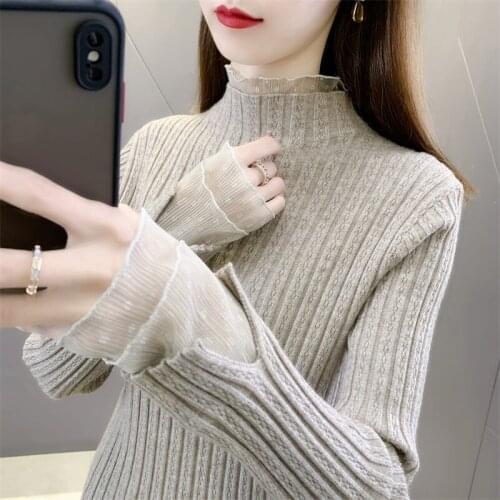 8562 autumn and winter new half high collar lace slim fitting knitted womens bottoms 28