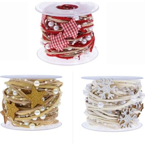 Christmas Ribbon Decoration for Tree Star Bead Chain Ribbon Christmas Tree DIY Xmas Decor Home Ornaments 2021 New Year Gift