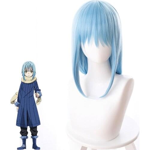 Regarding My Transfer To Slime Limlu Light Blue Cos Wig Anime Cosplay Game Long Straight Hair Perform Fluffy Molding Wig 40CM