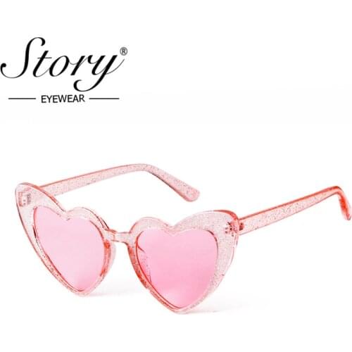 STORY 2018 Fashion Crystal Lover Heart Glitter Sunglasses Women Men Brand Designer Cateye Love Sunglasses 90S Shades Female