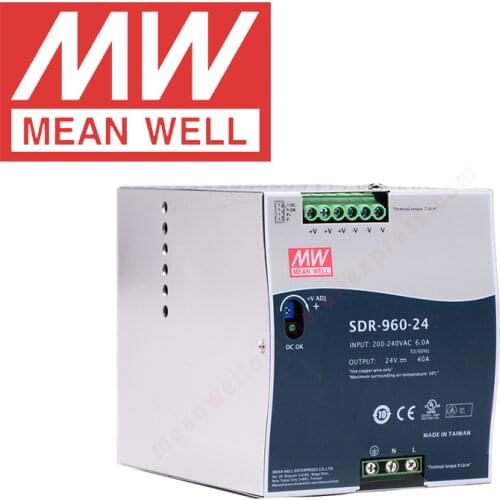 Original Mean Well SDR-960 series meanwell DC 24V 48V 960W Single Output Industrial DIN Rail with PFC Function Power Supply