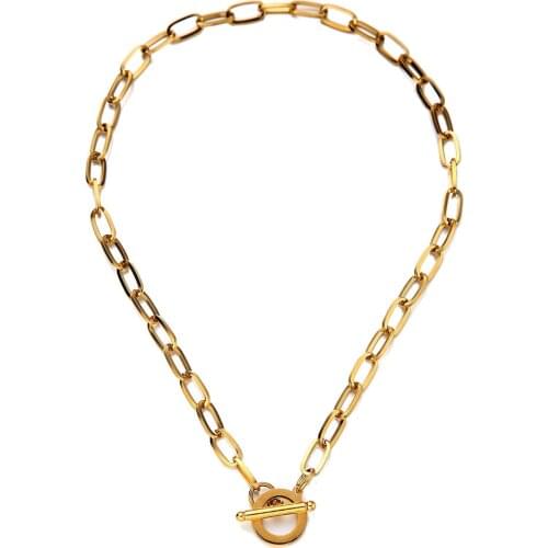 Toggle Clasp Choker Necklaces Stainless Steel Square Chain Necklaces for Women Minimalist OT Buckle Necklace Hot Jewelry