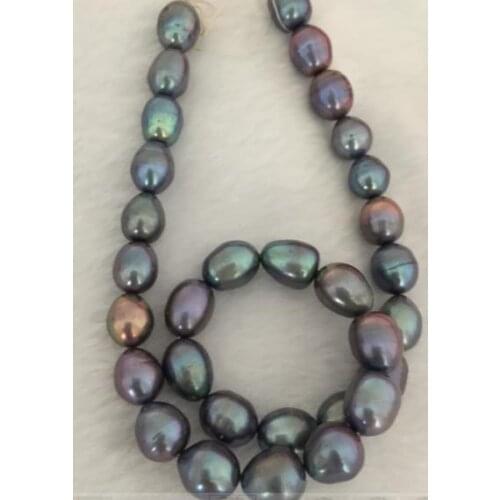 12-13mmTahitian baroque black green pearl necklace 18"925silver