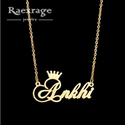 Raexrage Custom Crown Name Pendants Necklaces Stainless Steel Personalized Nameplate Necklace Birthday Gifts