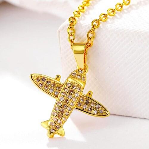 Airplane Necklace Pendant Gold Plated Luxury Copper Micro AAA Stainless Steel Pendants for Men Women Hip-hop Jewelry Wholesale