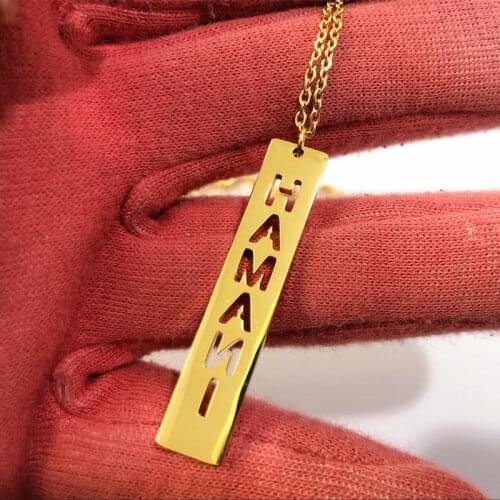 Personalized Vertical Name Necklace Stainless Steel Long Bar Hollow Nameplate Pendant Necklace Women Jewelry Gifts For You