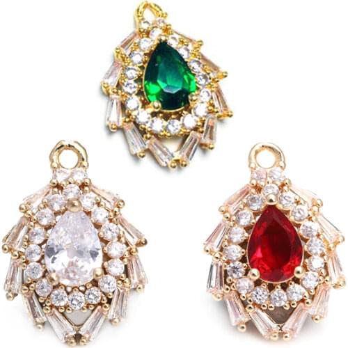 4PCS 13x19MM 24K Champagne Gold Color Brass and Zircon Drop Shape Charms Pendants Jewelry Making Supplies Findings Accessories