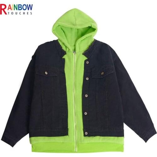 Rainbowtouches 2021 Casual Hip Hop Contrast Stitched Hoodie Double-Deck Pieces Plush Couple Jacket