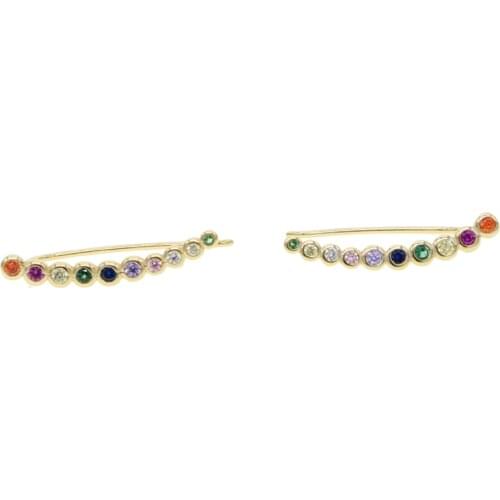 Ear climber 925 sterling silver rainbow cz earring elegance delicate multi color bezel cz curved bar silver ear wire