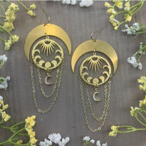 Celestial Moon Phase Earrings Celestial Earrings Boho Earrings Sun Moon Earrings Witchy Gypsy Earring