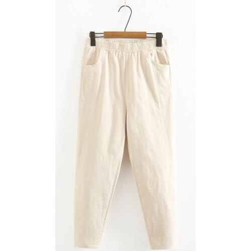 Oversize pants 2021 autumn high waist pencil pants Casual black Beige cotton elastic waist trousers women