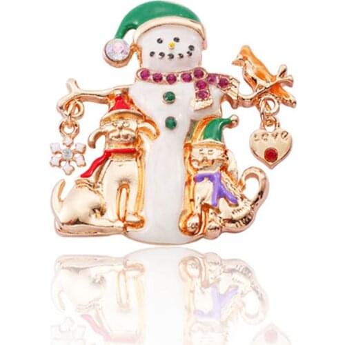 Hot Sale Cute Snowman Brooch Women Rhinestone Christmas New Year Brooch Brooches Men And Women Jewelry Gifts