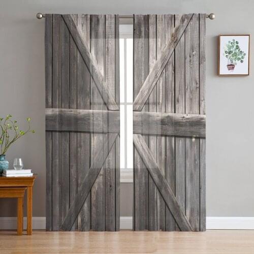 Farm Plank Warehouse Window Treatment Tulle Modern Sheer Curtains for Kitchen Living Room the Bedroom Curtains Decoration