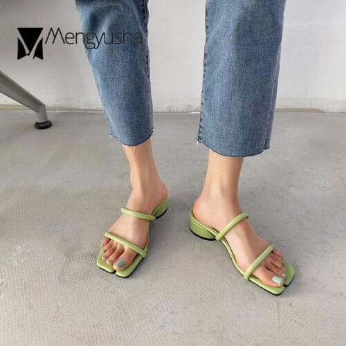 Tabi ninja sandals women square toe double band flip flops femme clip toe thicken med high heels gladiator sandalias mujer 2020