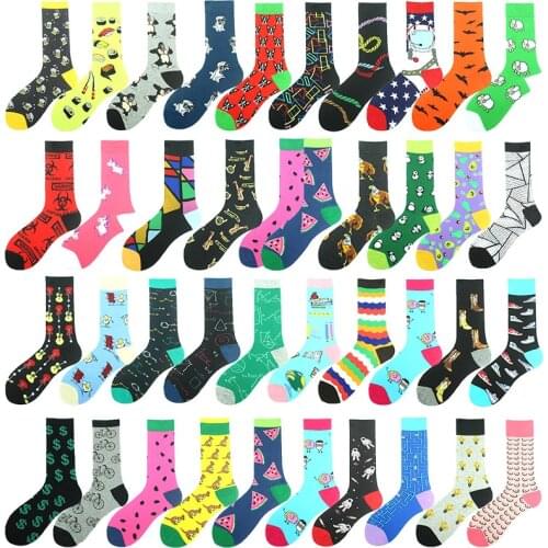 New Happy Funny Socks Men Guitar Shoes Unicorn Sheep Geometric Formula Sokken Jacquard Hip Hop Crew Chaussette Unisex Skateboard