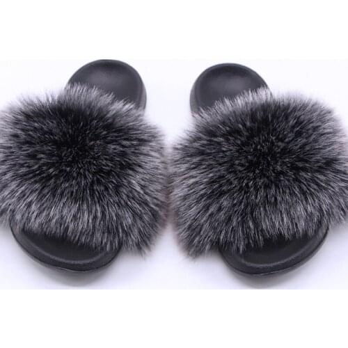Fur Slippers Women Fox Fur Slides Home Furry Flat Sandals Female Cute Fluffy House Shoes Woman Designer Brand Luxury 2020